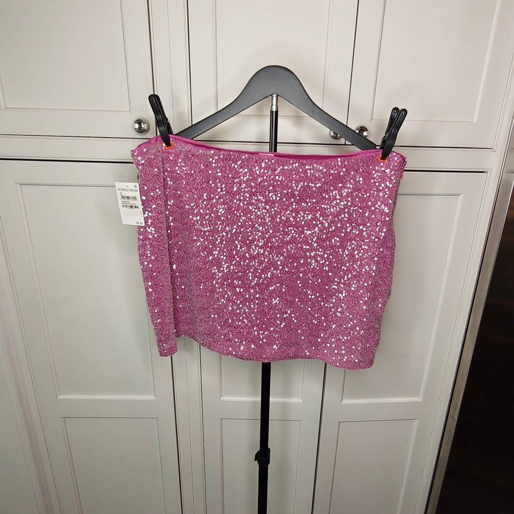 Open Edit Sequin Mini Skirt XL Pink Wild Aster Party Night Out ED508331MI NEW